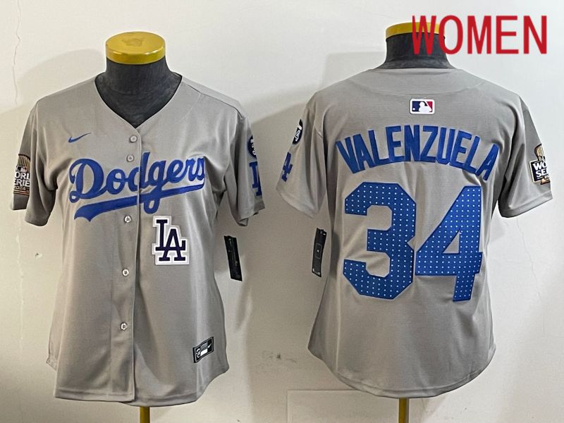 Women Los Angeles Dodgers #34 Valenzuela Grey Game 2024 Nike MLB Jersey style 1205